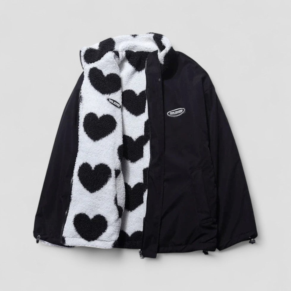 Reversible Puffer Jacket with Heart Print Lining 2