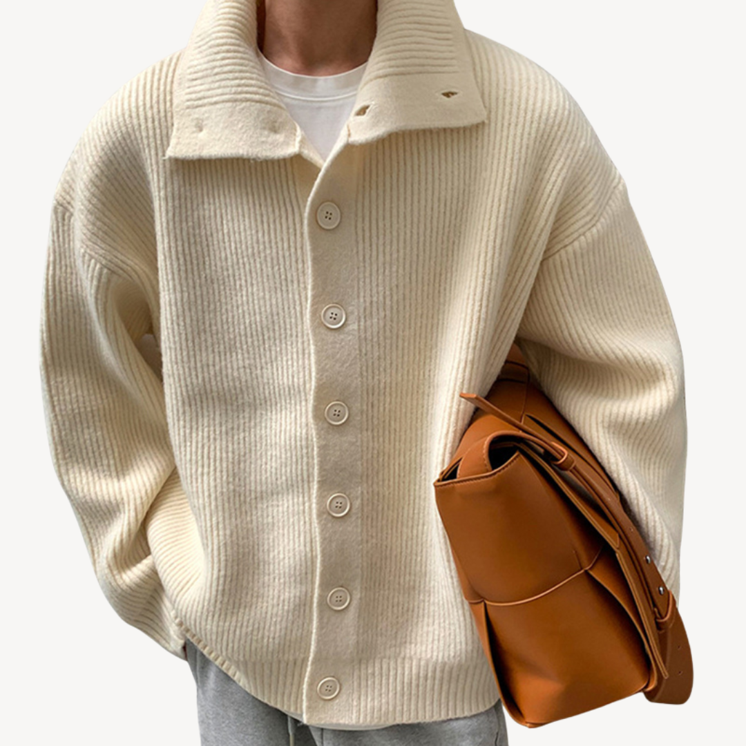 Ribbed Knit Button Cardigan for Men 2