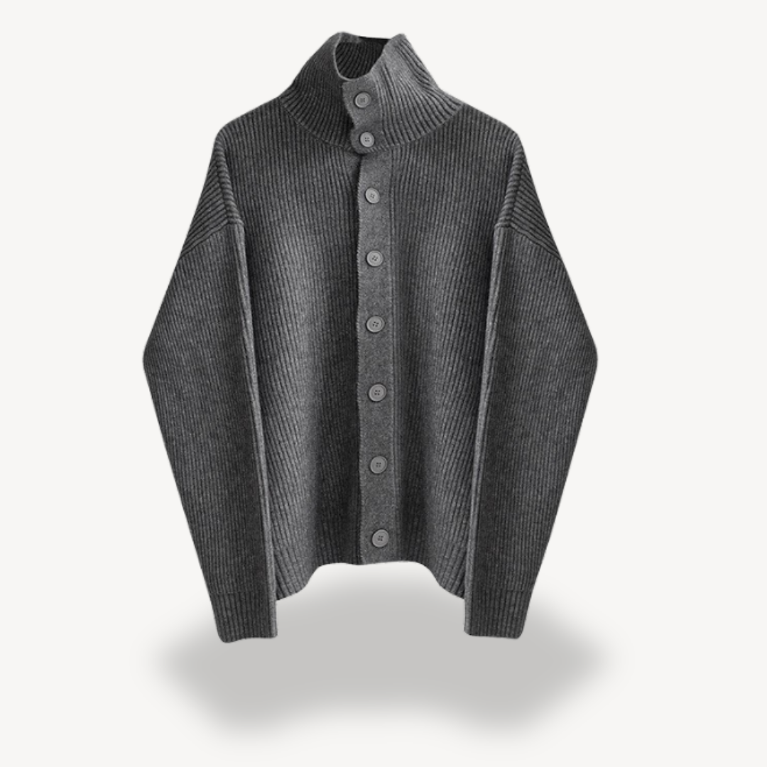 Ribbed Knit Button Cardigan for Men 3