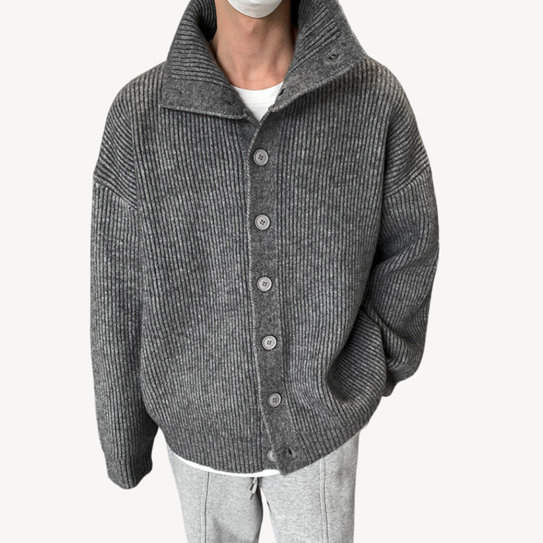 Ribbed Knit Button Cardigan for Men 4