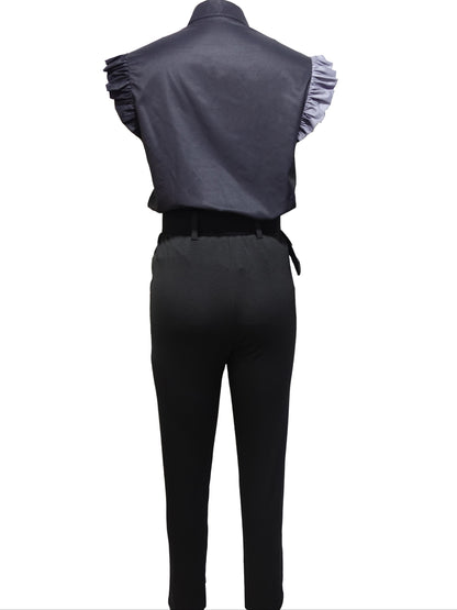 Floral Blouse and Fitted Pants Set