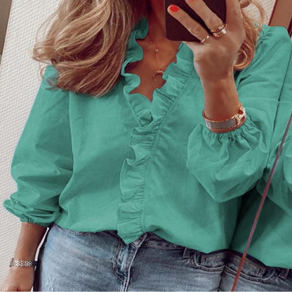Ruffle Blouse For Women | Loose Cut | Green