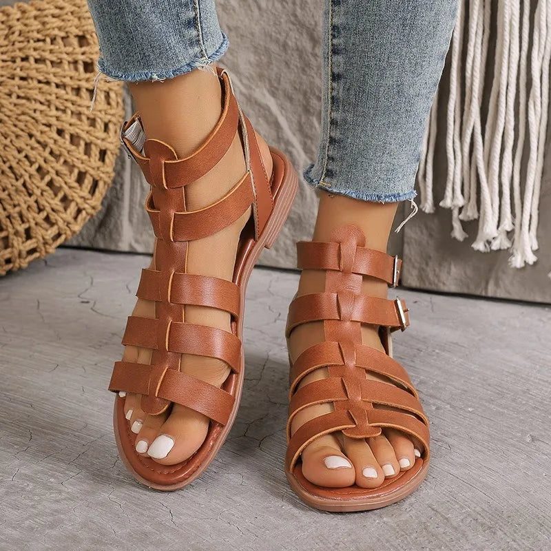 Ladies Buckle Strap Flat Summer Sandals - Luxivelle