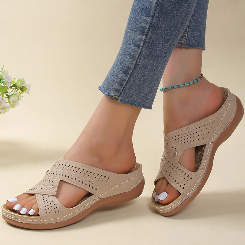Women's Cushioned Supportive Summer Sandals Comfortable Slip Ons