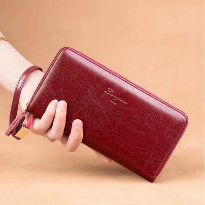 Premium Leather Travel Clutch Wallet with Phone Pocket
