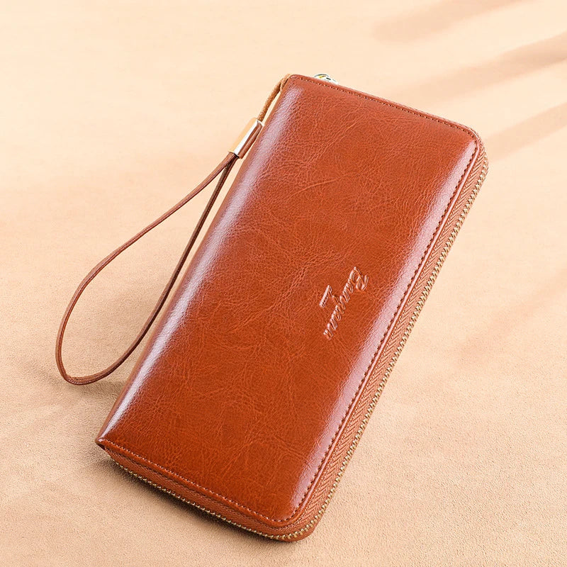 Premium Leather Travel Clutch Wallet with Phone Pocket