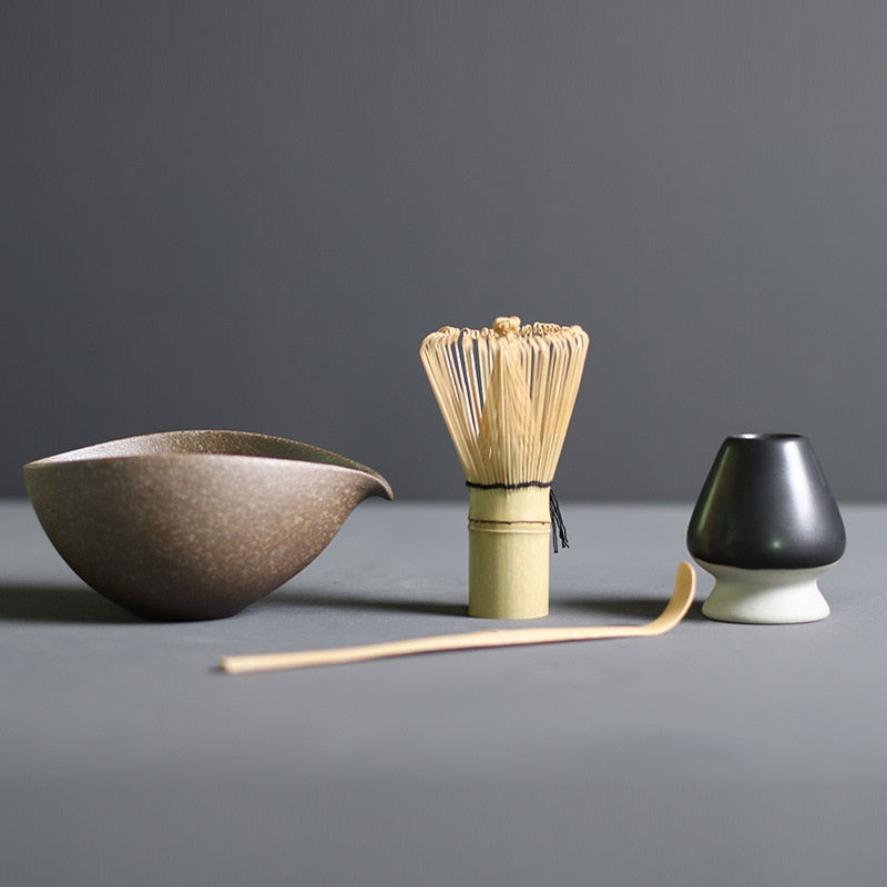 Traditional Japanese Matcha Tea Set with Whisk and Bowl