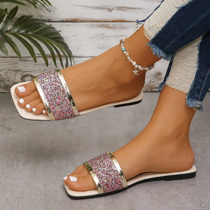 Sparkly Fashion Flat Sandals - Luxivelle