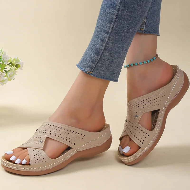 Women's Cushioned Supportive Summer Sandals Comfortable Slip Ons