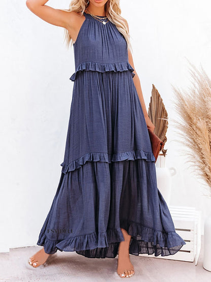 Long Sleeveless Summer Dress Cotton Flowy Maxi Gown