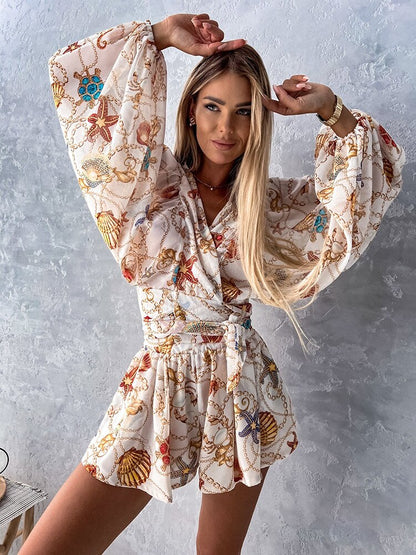 Ladies' Pretty Floral Sleeve Jumpsuit Romper