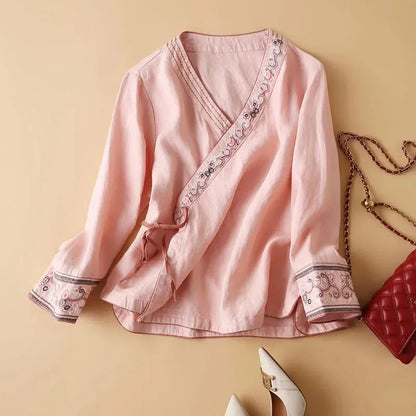Casual Floral Embroidered Loose Fit Blouse