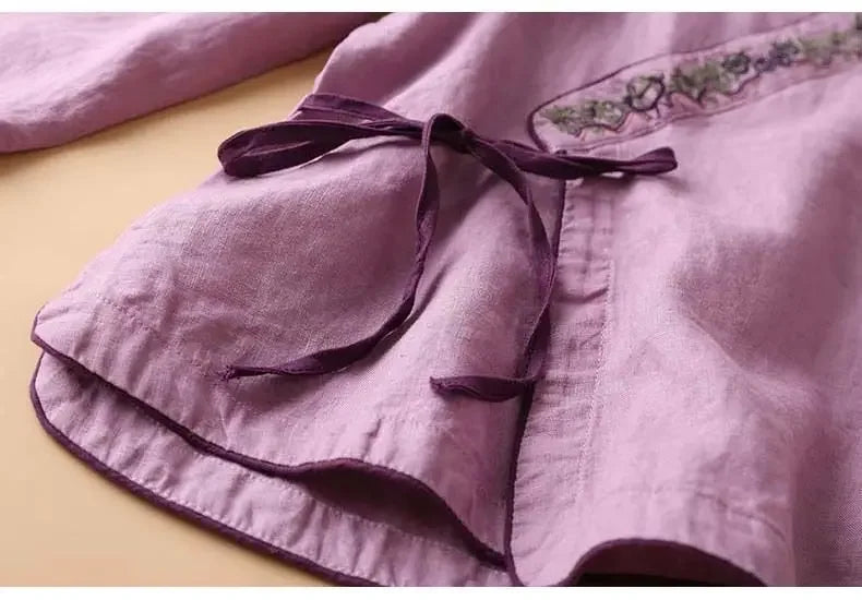 Casual Floral Embroidered Loose Fit Blouse