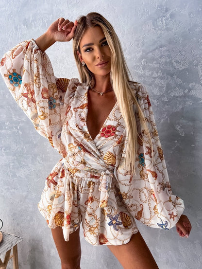Ladies' Pretty Floral Sleeve Jumpsuit Romper