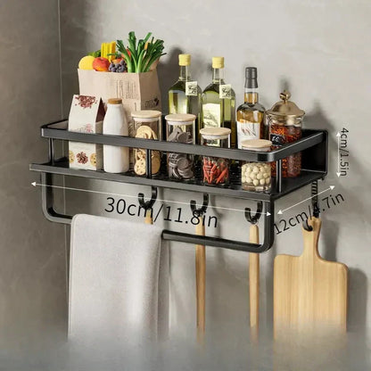 Space-Saving Kitchen Storage Rack with Tool Hooks