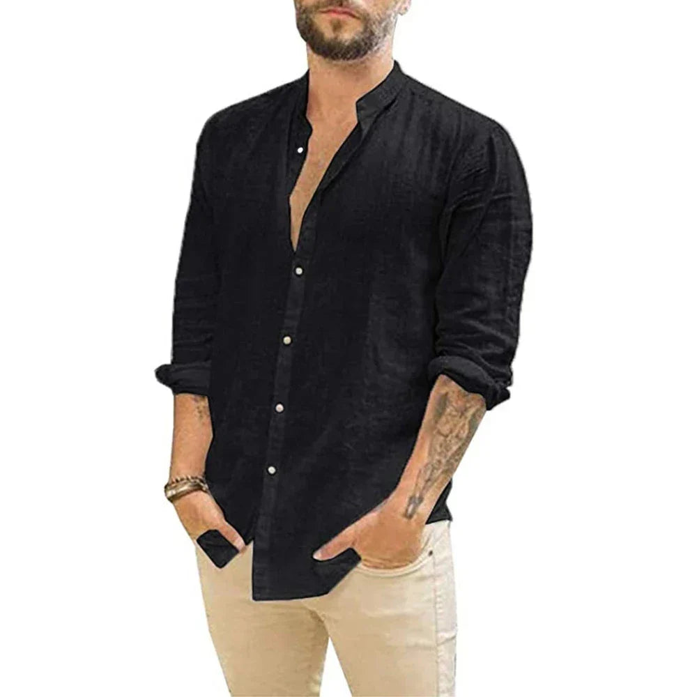 Relaxed Fit Mens Summer Shirt Lightweight Long Sleeve Beachwear