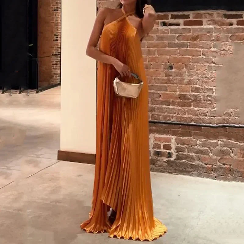 Elegant Ruffled Halter Maxi Dress