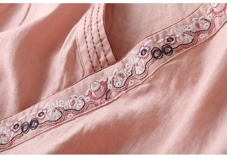 Casual Floral Embroidered Loose Fit Blouse