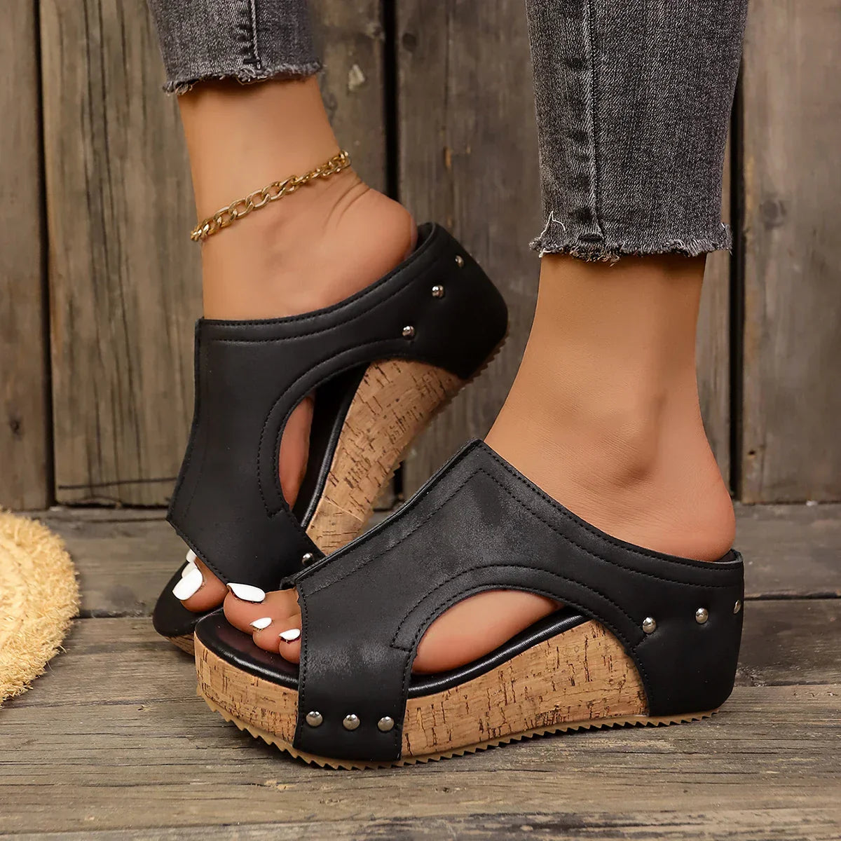 Metallic Buckle Block Heels