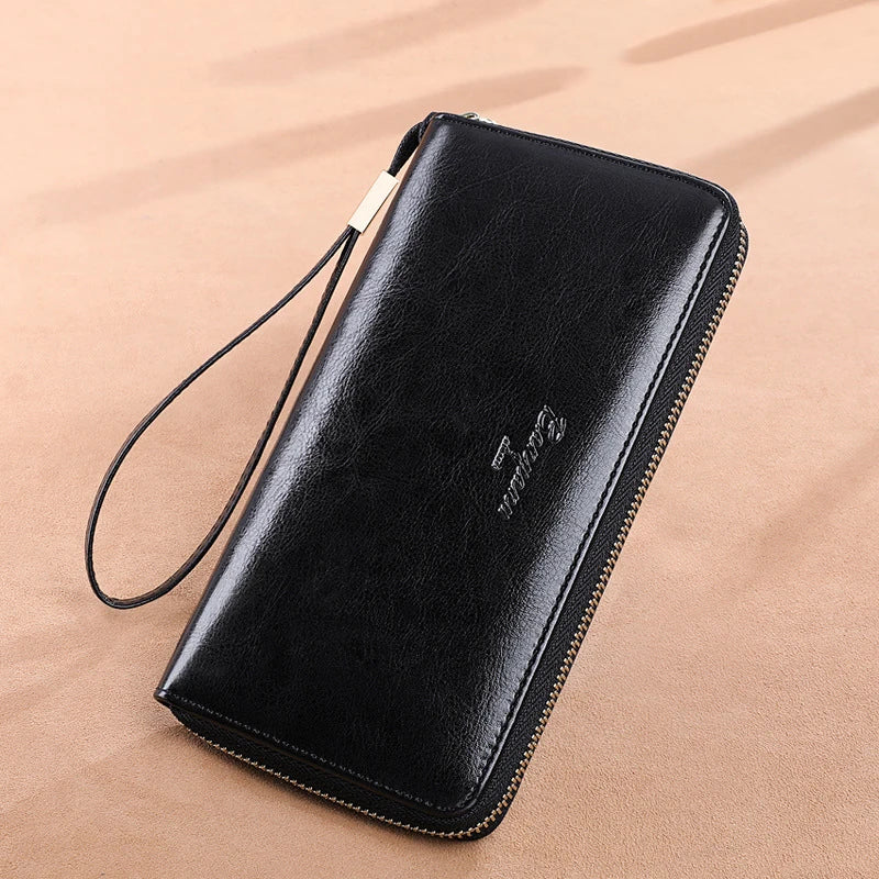 Premium Leather Travel Clutch Wallet with Phone Pocket