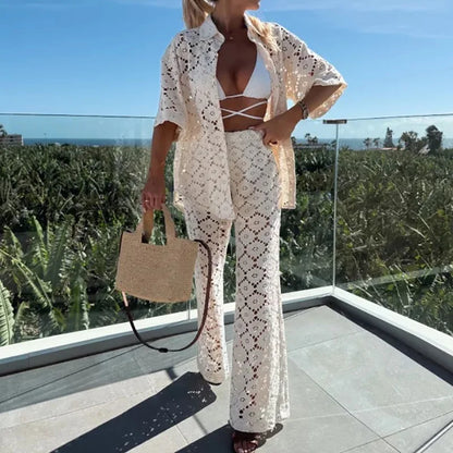 Variant image for Wendy | White Two Piece Set - Chic Lace Hollow-Out Co-Ord Set for Women-4