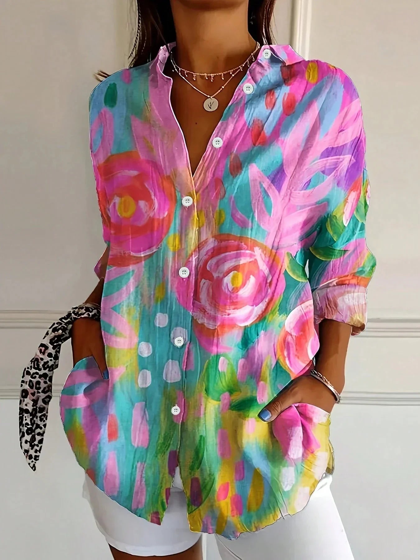 Vibrant Women's Blouse with Fun Floral Pattern - Luxivelle