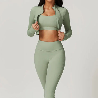 Yoga 3-Piece Outfit Set with Leggings and Top