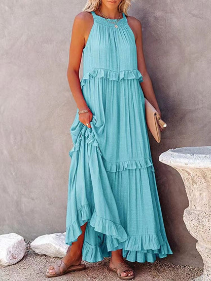 Long Sleeveless Summer Dress Cotton Flowy Maxi Gown