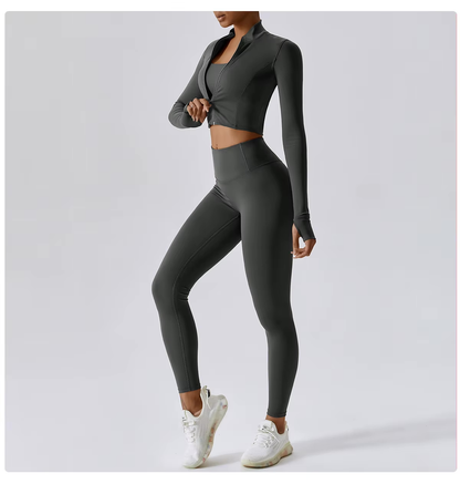 Yoga 3-Piece Outfit Set with Leggings and Top