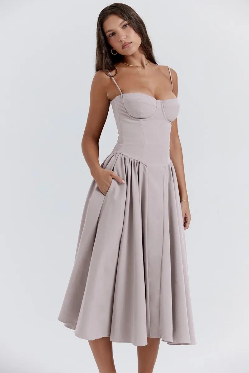 Billie | Sleeveless midi dress with corset cut