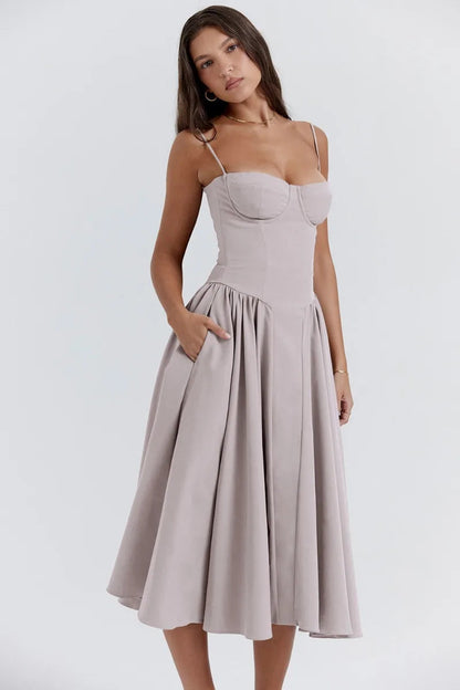 Billie | Sleeveless midi dress with corset cut