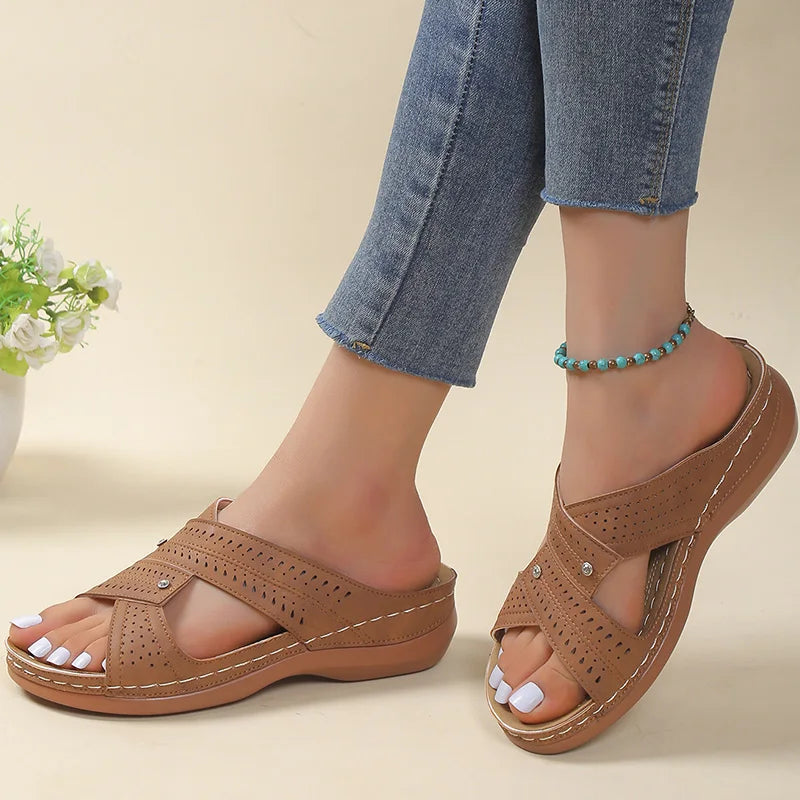 Women's Cushioned Supportive Summer Sandals Comfortable Slip Ons