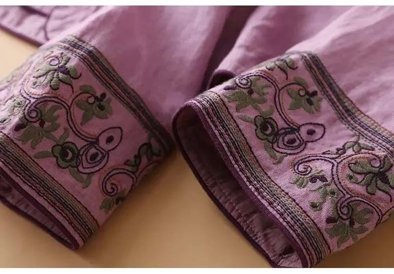 Casual Floral Embroidered Loose Fit Blouse