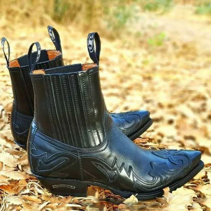 Rugged Western Boots for Men with Embroidered Details