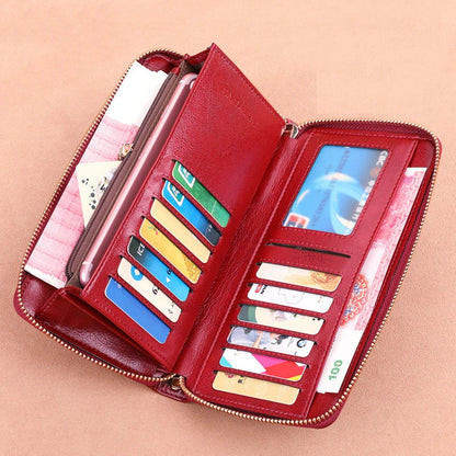 Premium Leather Travel Clutch Wallet with Phone Pocket