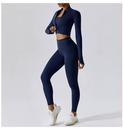 Yoga 3-Piece Outfit Set with Leggings and Top