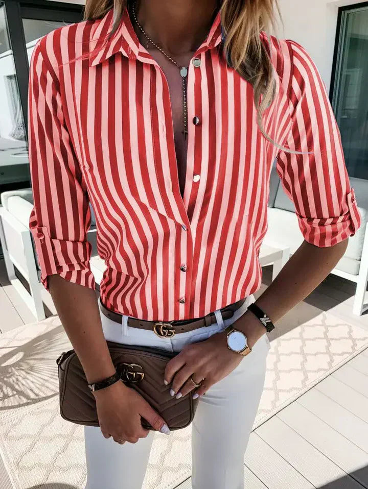 Casual Summer Striped Women's Long Sleeve Blouse Shirt