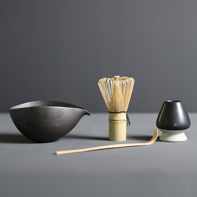 Traditional Japanese Matcha Tea Set with Whisk and Bowl