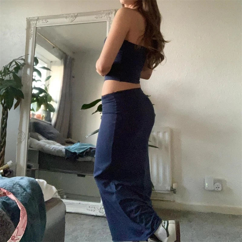 Vera | Two Piece Skirt Set - Spaghetti Strap Crop Top & Maxi Midi Skirt-5