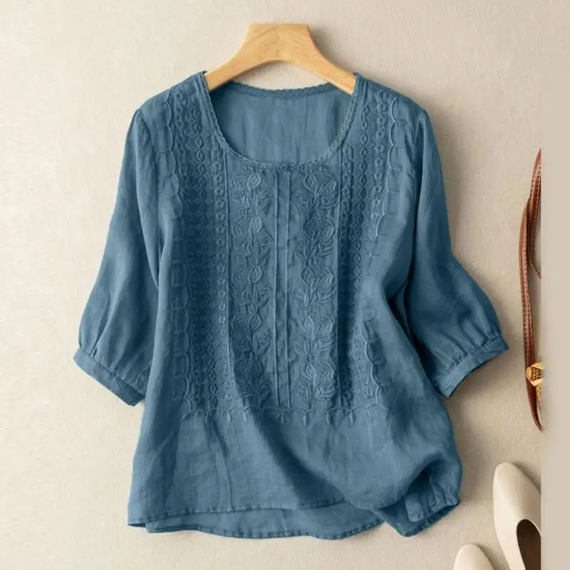 Casual Embroidered Loose Fit Blouse