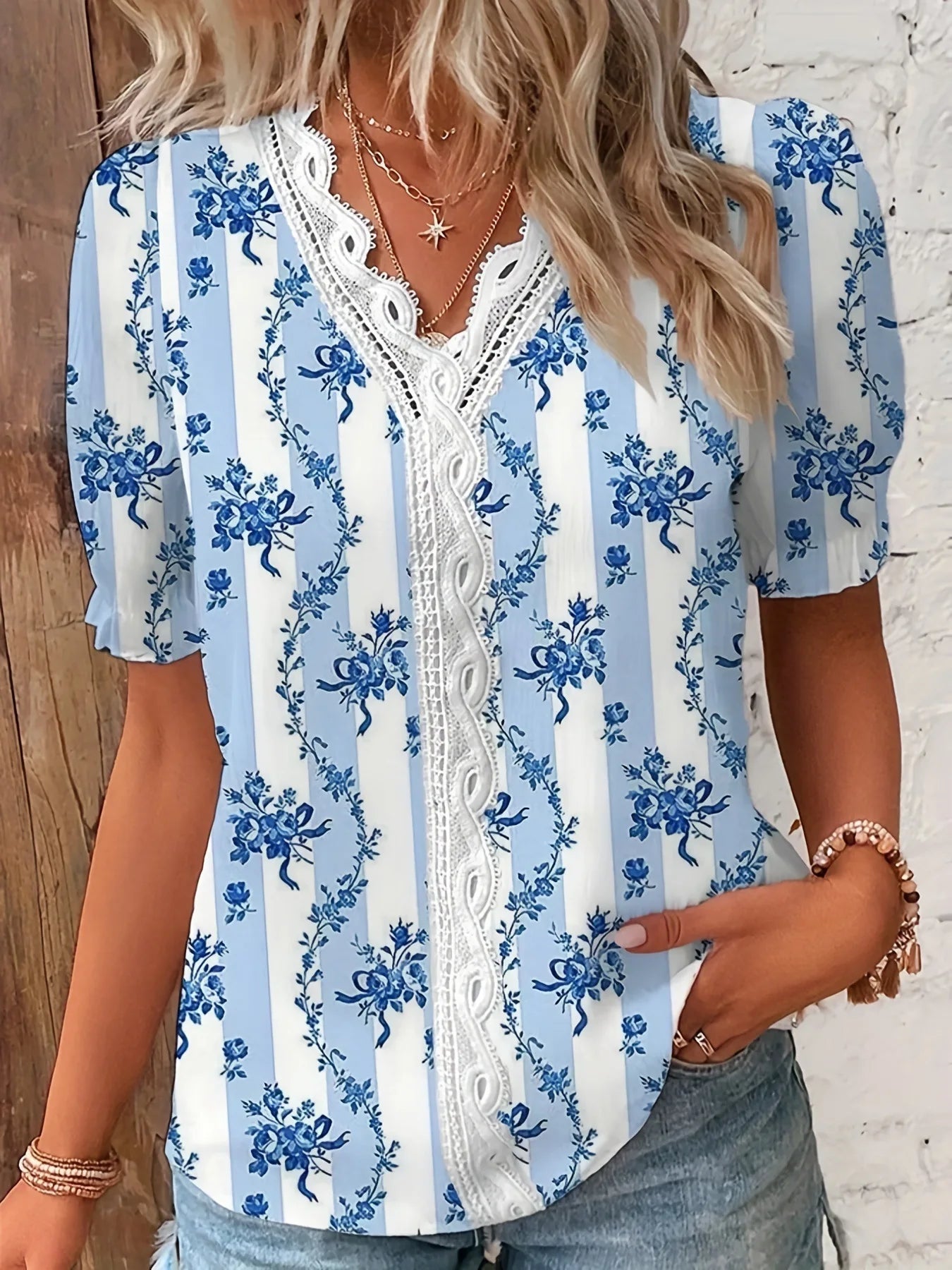 Elegant Lace V-Neck Women's Blouse