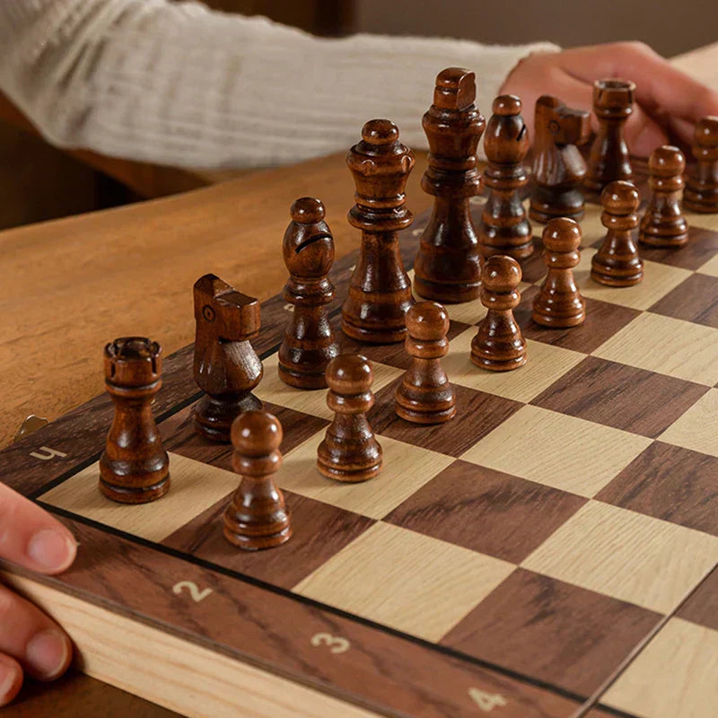 Portable Wooden Chess Board Set - Compact & Travel Size
