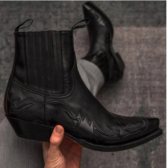 Rugged Western Boots for Men with Embroidered Details