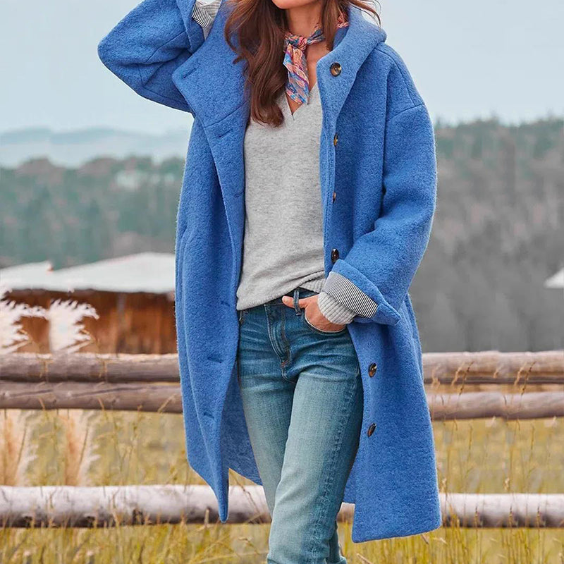 Warm Women's Parka Coat with Hood and Buttons