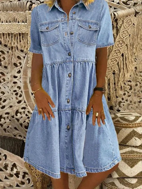 Chic Blue Jeans Sundress - Luxivelle