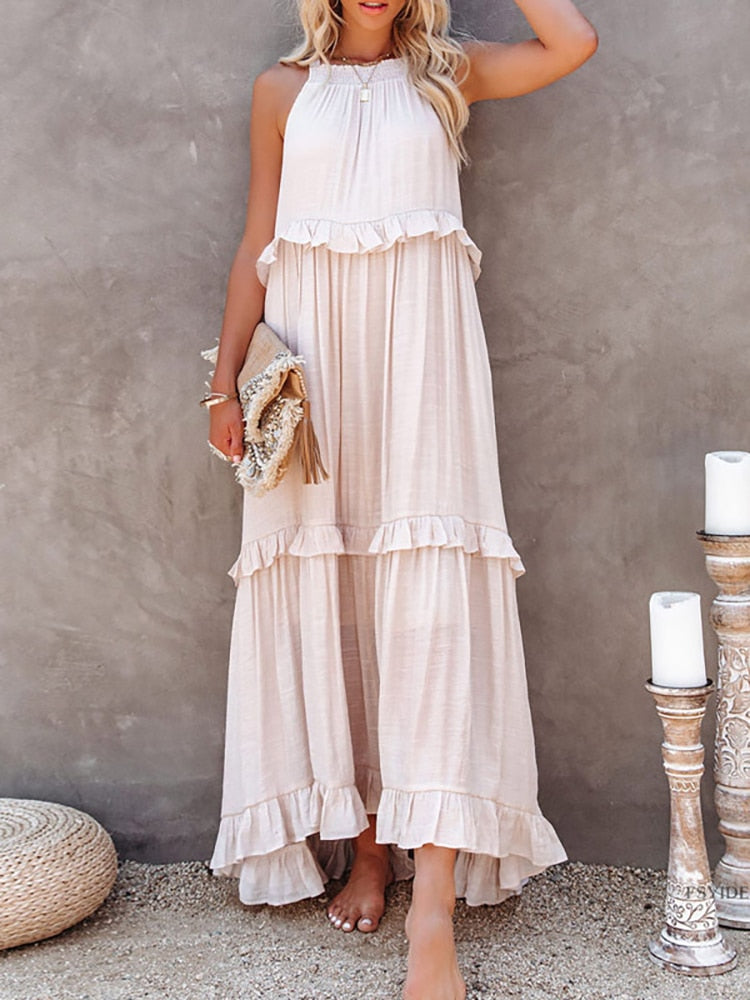 Long Sleeveless Summer Dress Cotton Flowy Maxi Gown