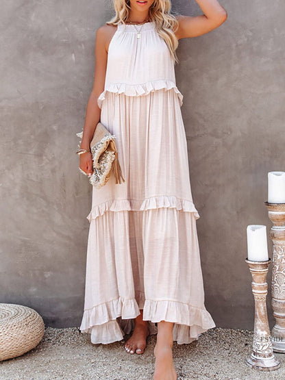Long Sleeveless Summer Dress Cotton Flowy Maxi Gown