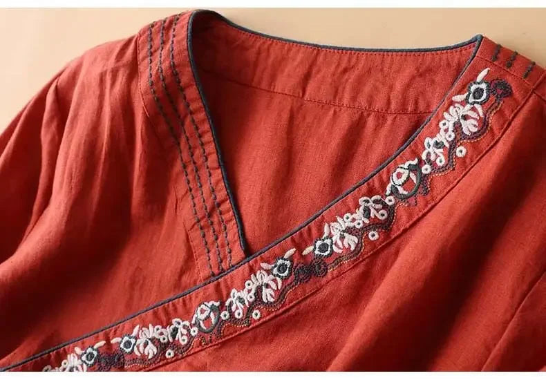 Casual Floral Embroidered Loose Fit Blouse