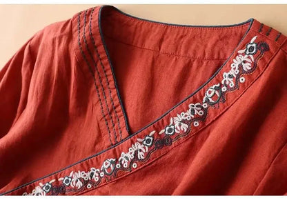 Casual Floral Embroidered Loose Fit Blouse