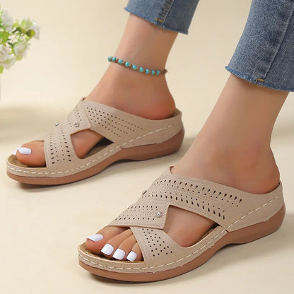 Women's Cushioned Supportive Summer Sandals Comfortable Slip Ons - Luxivelle